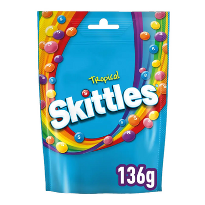 Skittles Vegan Chewy Sweets Tropical Fruit Flavoured Pouch Bag (136g)