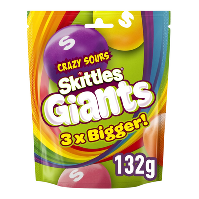 Skittles Giants Vegan Chewy Sour Sweets Fruit Flavoured Pouch Bag (132g)
